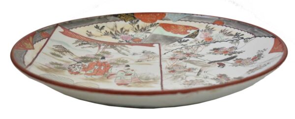 Large Kutani plate with monks and landing bird - Image 3