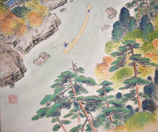 Hanging scroll painting 'Rafting in autumn' - Image 3