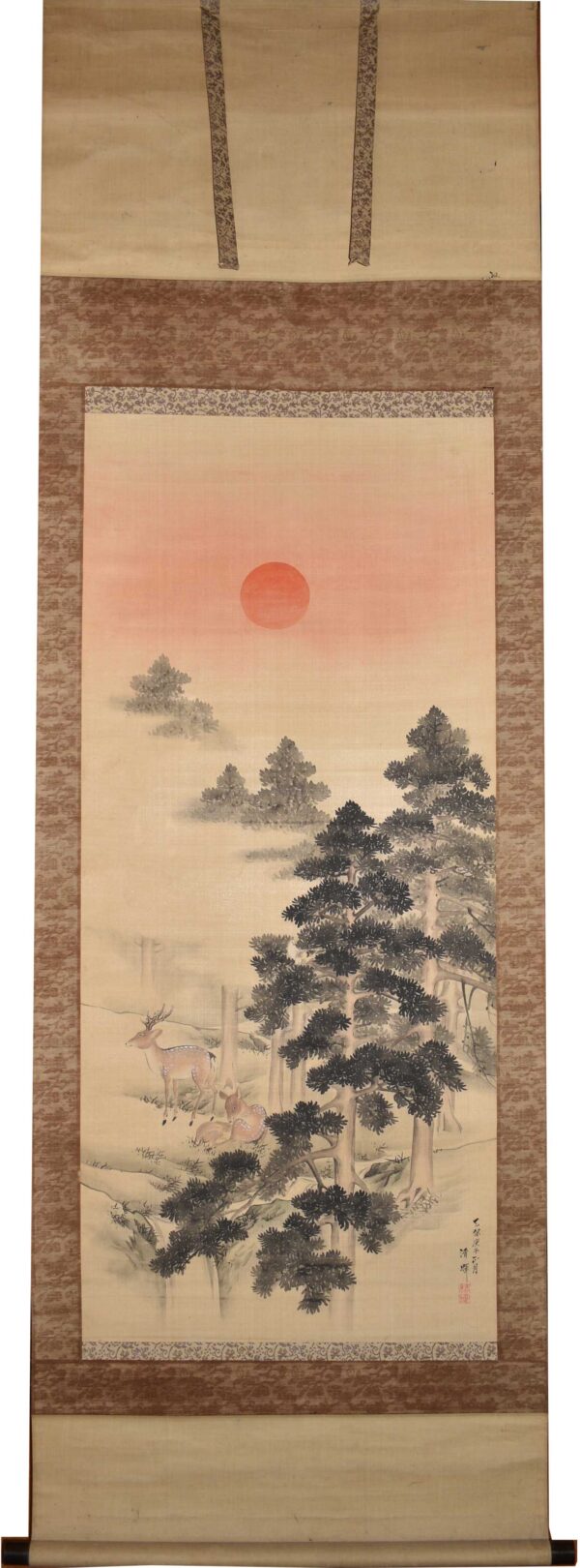 Hanging scroll painting 'Deer and landscape' - Image 2