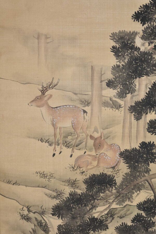 Hanging scroll painting 'Deer and landscape' - Image 3