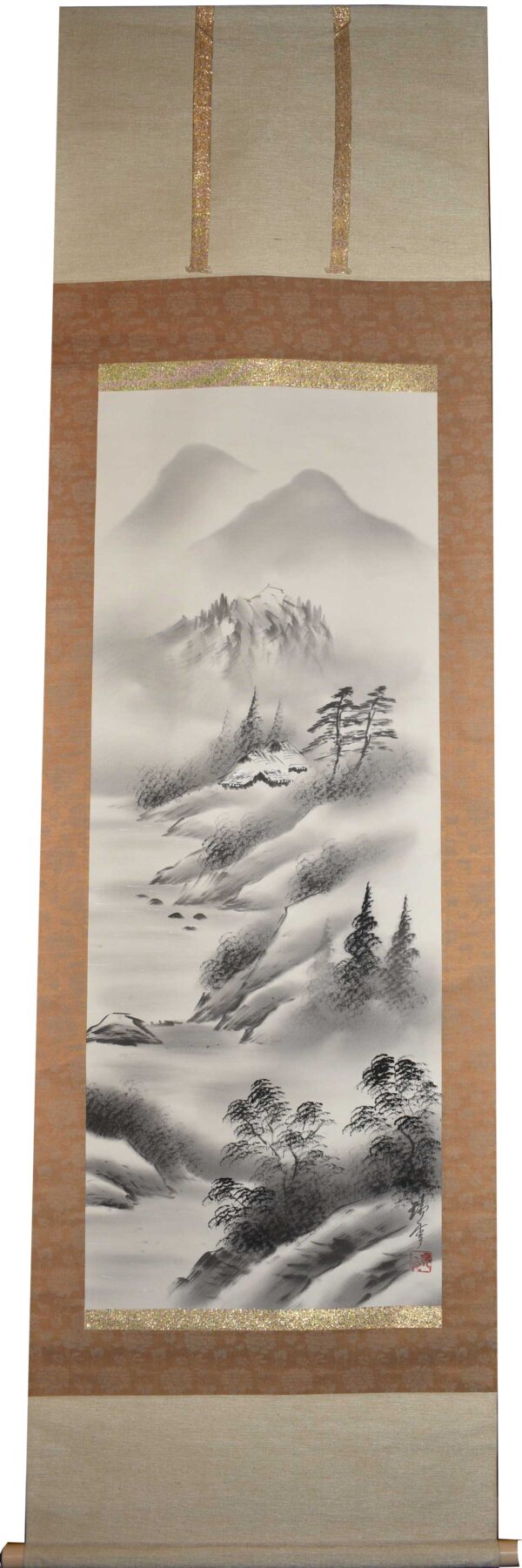 Hanging scroll ink painting 'Mountain country house and pine trees' - Image 2