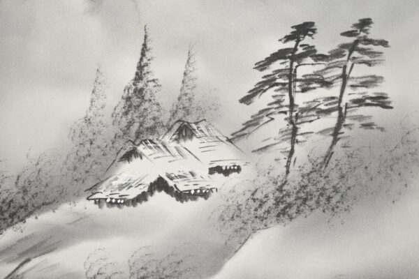 Hanging scroll ink painting 'Mountain country house and pine trees' - Image 3