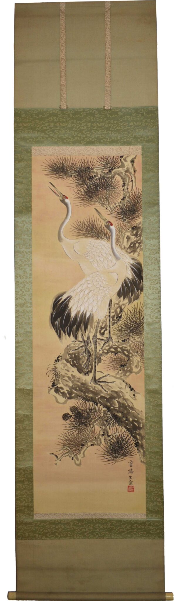 Hanging scroll painting 'Two cranes on a pine tree' - Image 2