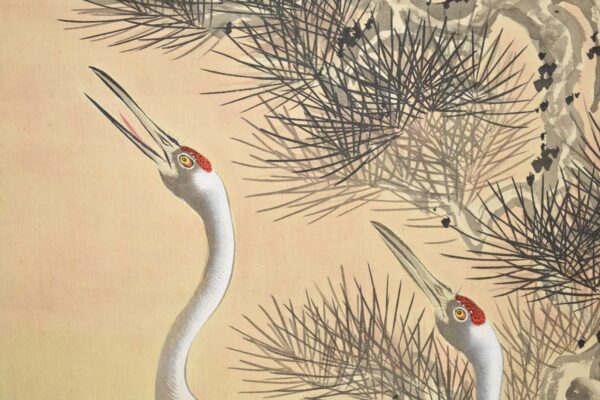 Hanging scroll painting 'Two cranes on a pine tree' - Image 3