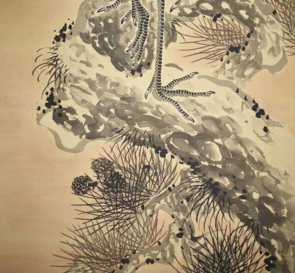 Hanging scroll painting 'Two cranes on a pine tree' - Image 7