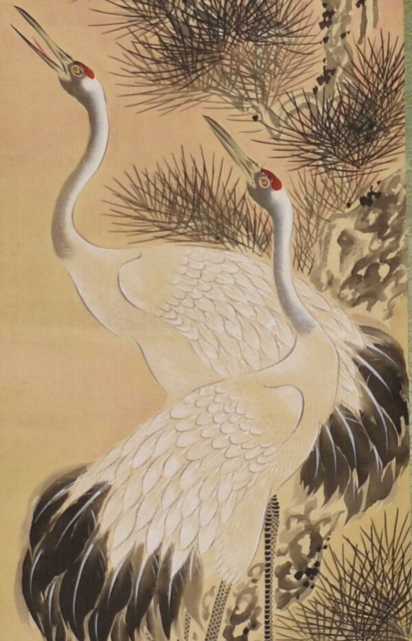 Hanging scroll painting 'Two cranes on a pine tree' - Image 9