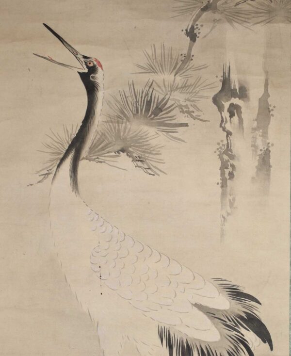 Hanging scroll painting on paper 'Crane under a pine tree' - Image 4