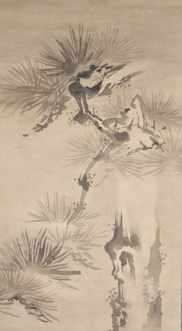 Hanging scroll painting on paper 'Crane under a pine tree' - Image 5