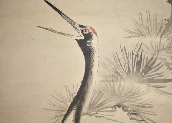 Hanging scroll painting on paper 'Crane under a pine tree' - Image 8