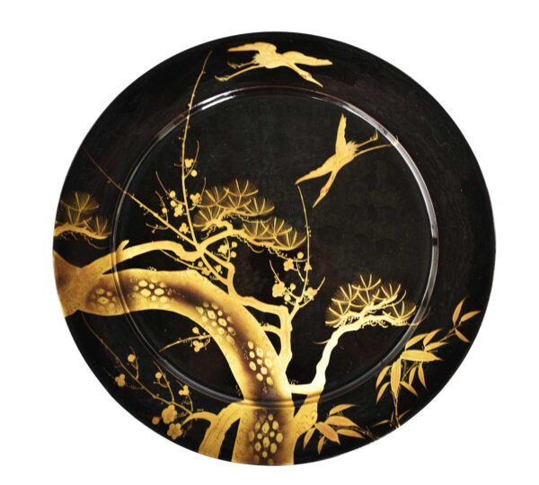 Large exceptional maki-e lacquerware plate  'Pine tree and cranes' - Image 3