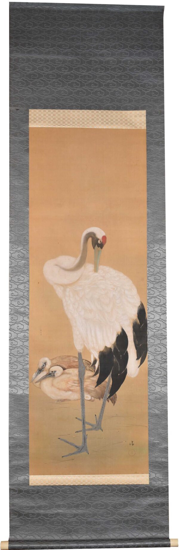 Hanging scroll painting 'Crane with its young' - Image 2