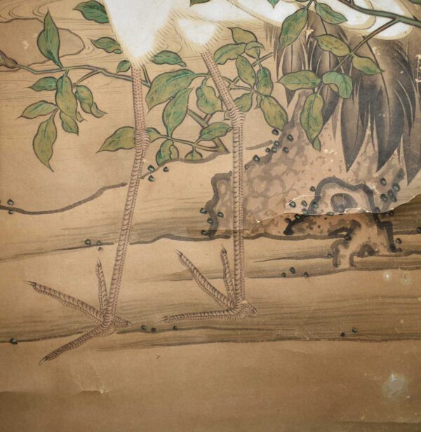 Hanging scroll painting on paper. Crane under pine tree. - Image 4