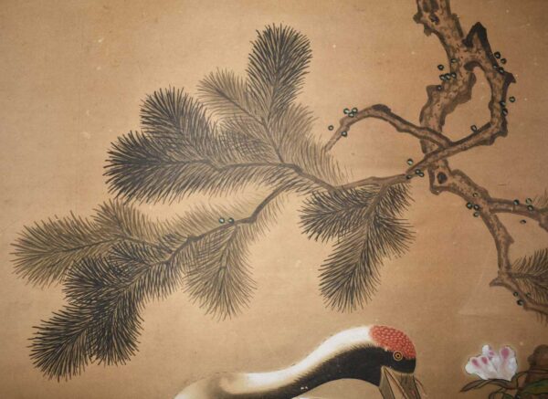 Hanging scroll painting on paper. Crane under pine tree. - Image 5